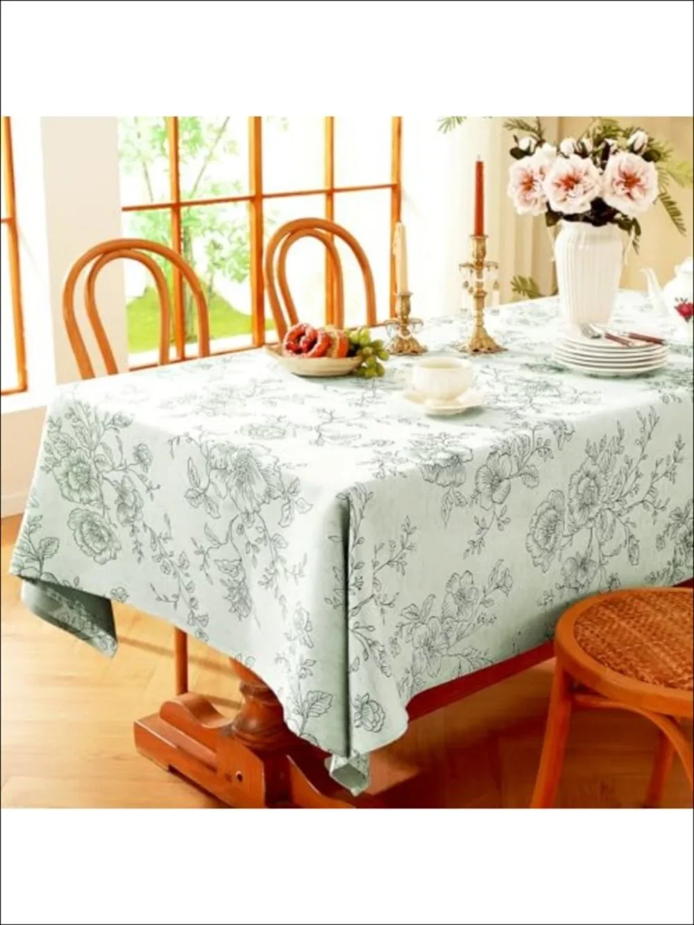 Damask Floral Jacquard Tablecloth 60x120 Water Resistant Linen Farmhouse