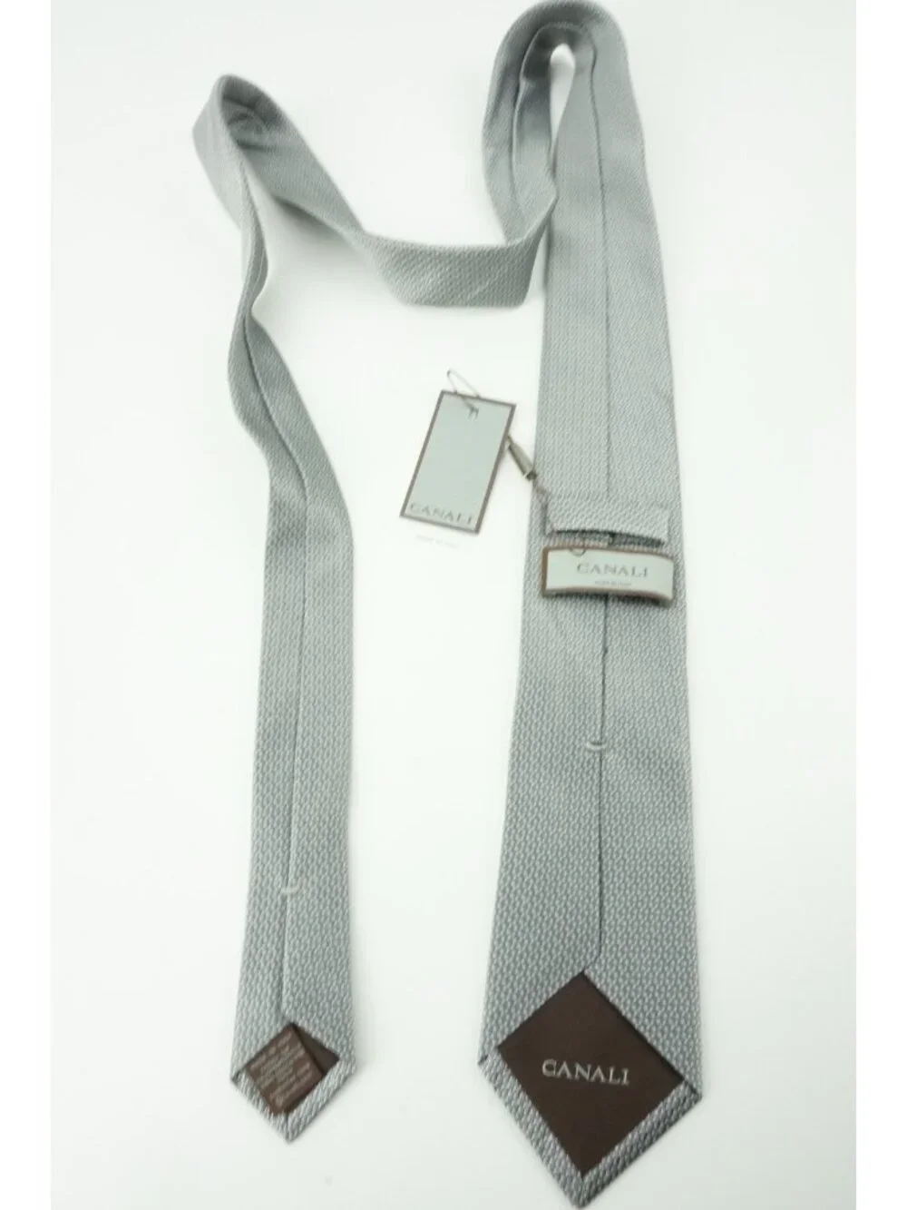 Canali Stainless Steel Ivory Botanical Looking Silk Tie Brand New With Tags