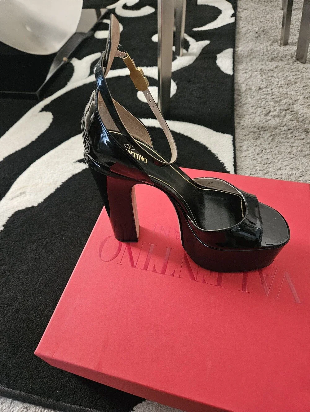 Valentino Garavani Black Patent Leather Platform Sandals