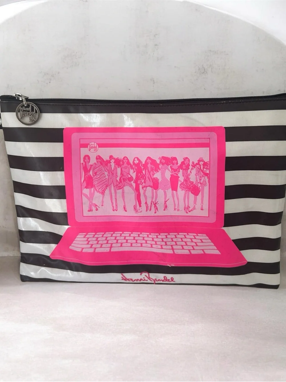 henri bendel Black & Hot Pink Striped Laptop Pouch