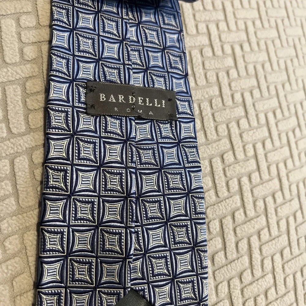 BARDELLI ROMA Necktie SILVER/BLUE 100% Silk 60