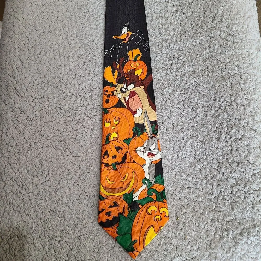 Vintage Halloween Looney Tunes Tie‎ Necktie 1996 Polyester Spooky Bugs Taz Daffy