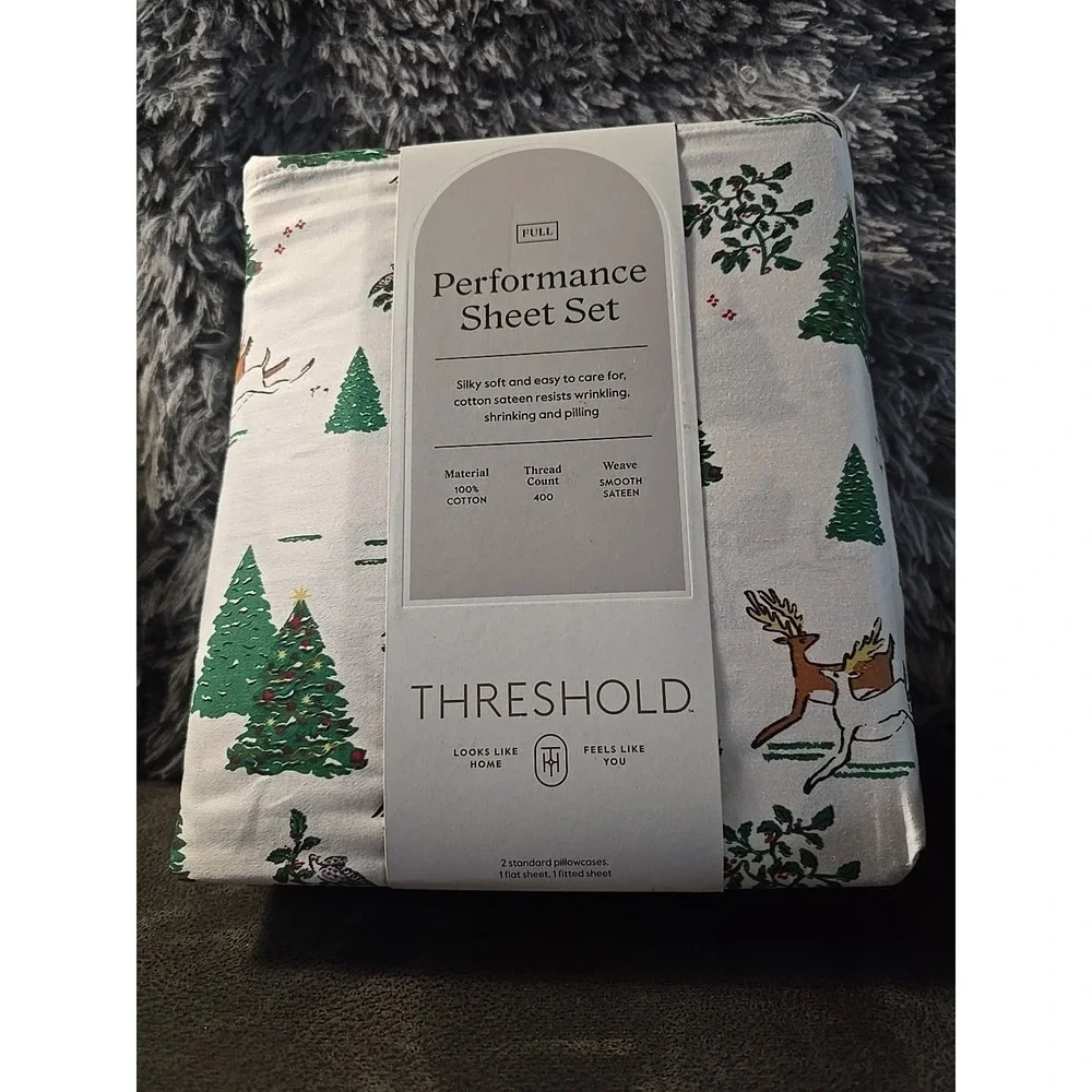 FULL 400 Thread Count‎ Performance Holiday Sheet Set Green Holly - Threshold