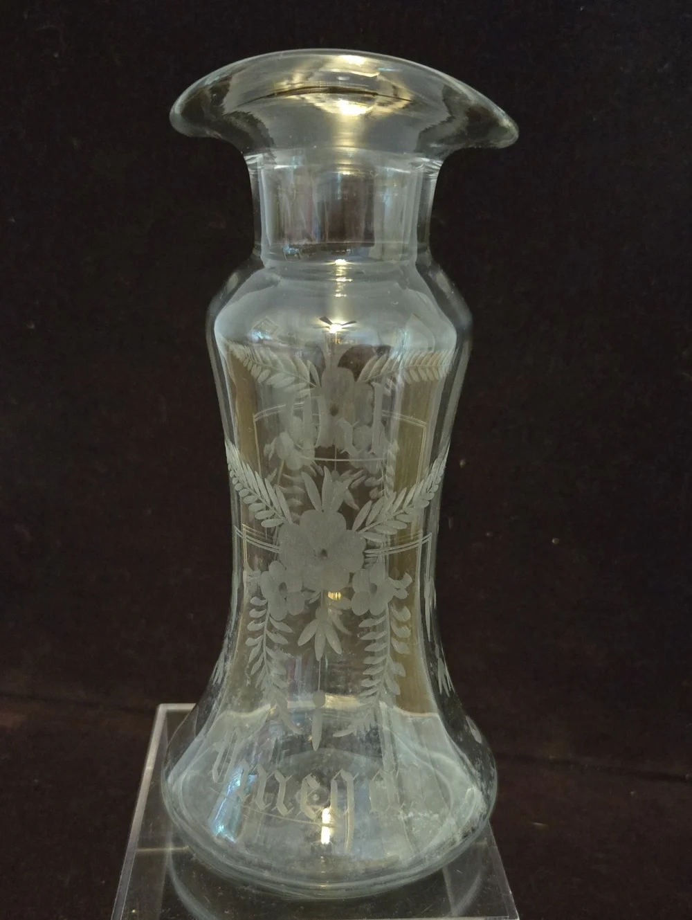 Antique Hawkes Crystal Dressing Bottle Cruet Etched Floral Swag Fern 1900s ABP