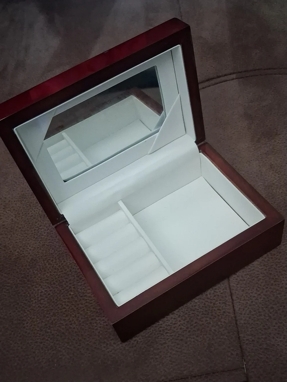 Wood Look Jewelry Box Cherry Finish with White Interior