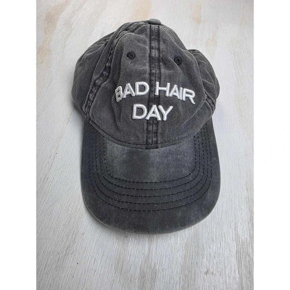 Bad Hair Day Baseball Cap Washed Black Embroidered Dad Hat Y2K Grunge Minimalist