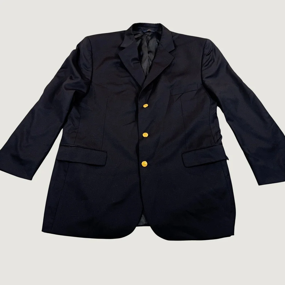 Brooks Brothers 346 Mens Navy Wool 3 Button Blazer Gold Buttons 48L
