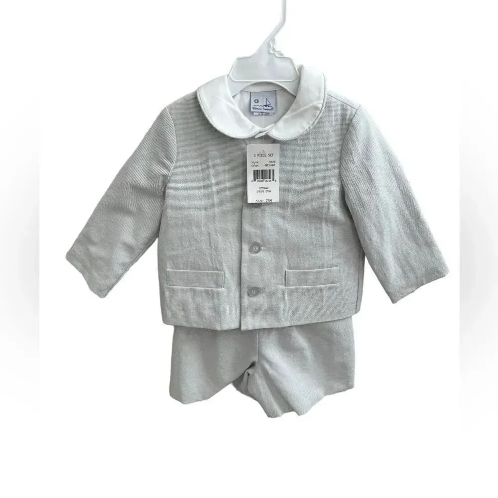 Florence Eiseman 3-piece ottoman stripe grey white suit, 24 months, NWT