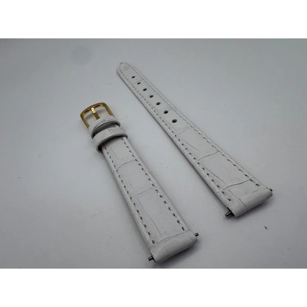 New Hadley-Roma 12mm White Alligator Grain Calfskin Watch Strap - Gold Buckle