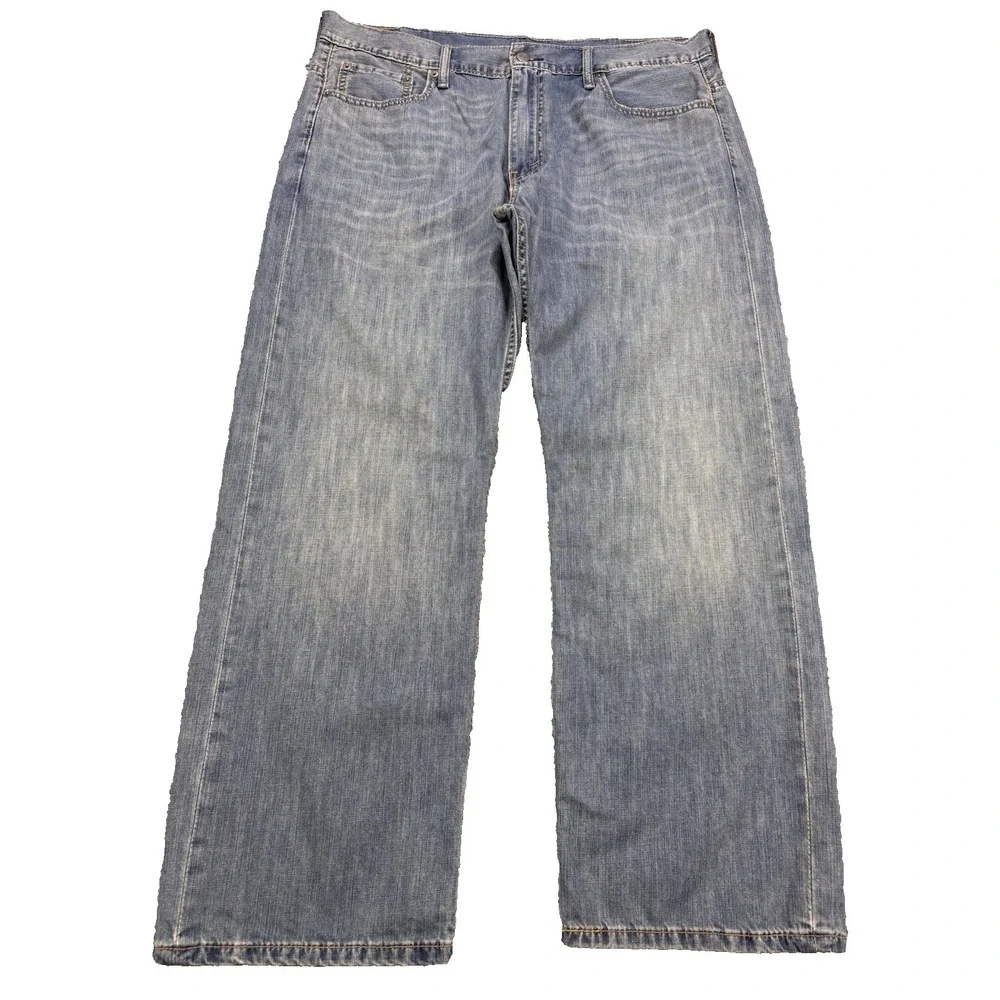 Levis 569 Jeans Men 38x30 Blue Loose‎ Baggy Straight Whisker Distress Denim