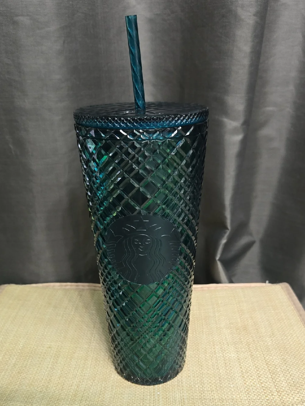 Starbucks Dark Teal Textured Cold Cup with Straw NWOT