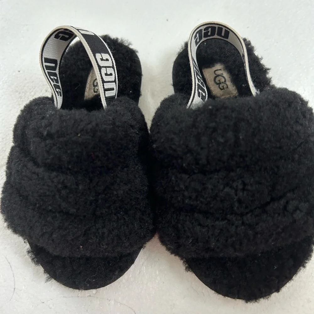 UGG Fluff Yeah slides Shearling Slingback Sandal slippers shoes black toddler