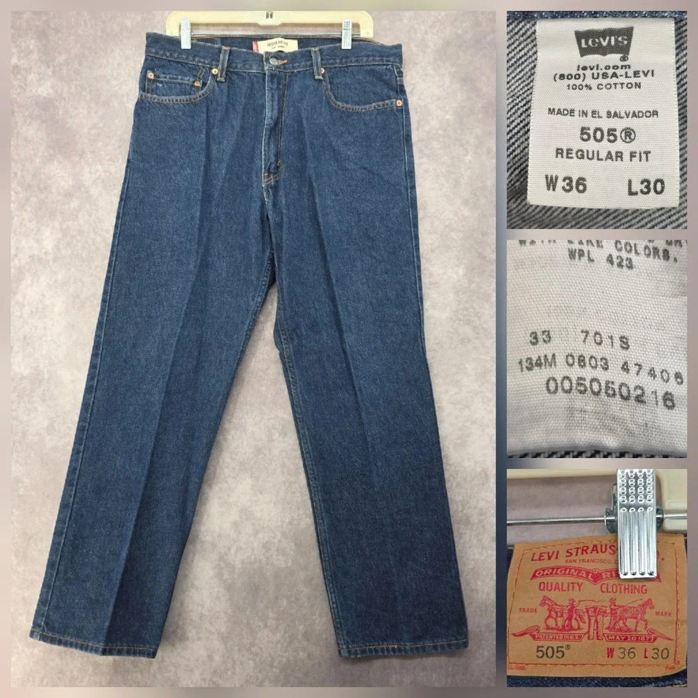 Vintage Levis 505 Jeans Mens 36x30 Dark Wash Straight Leg Regular Fit Denim Y2K