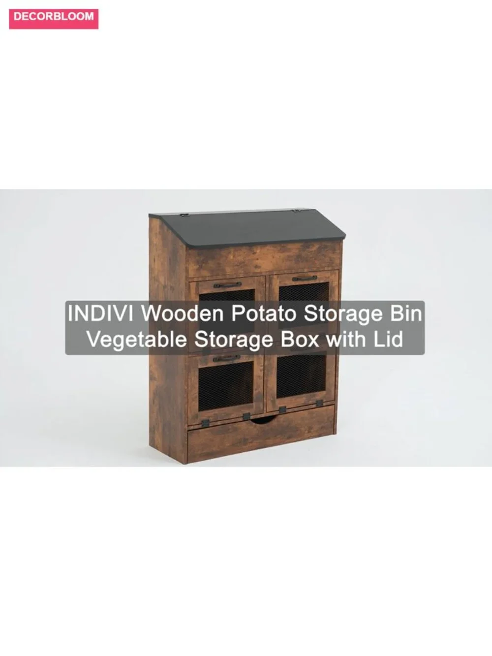4-Tier Potato Onion Storage Bin Bread Box Wood Grain Metal Mesh Doors