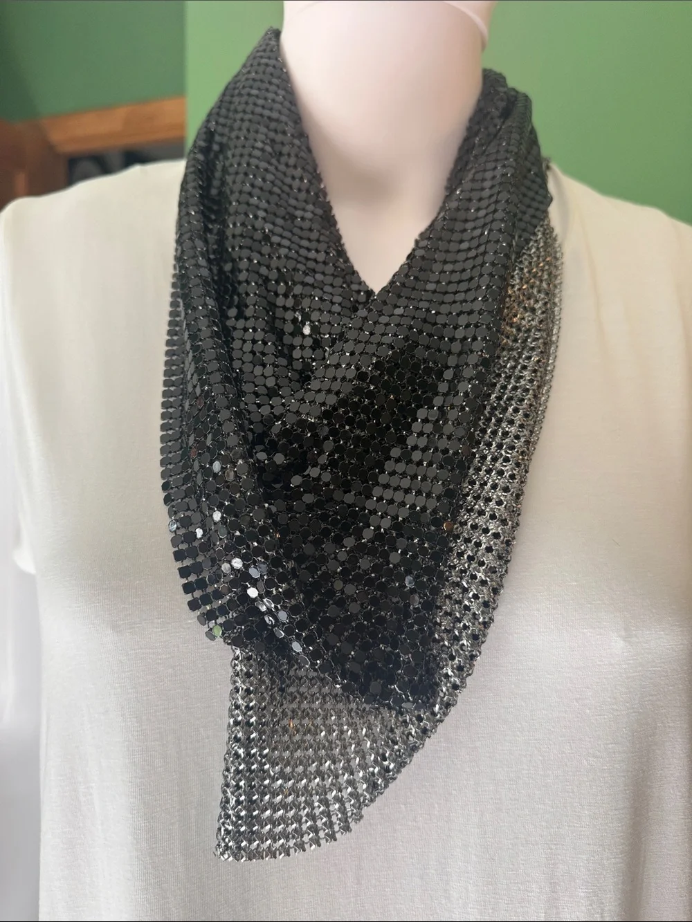 Black Sequin Triangle Scarf Bandana- Black and Silver Glam
