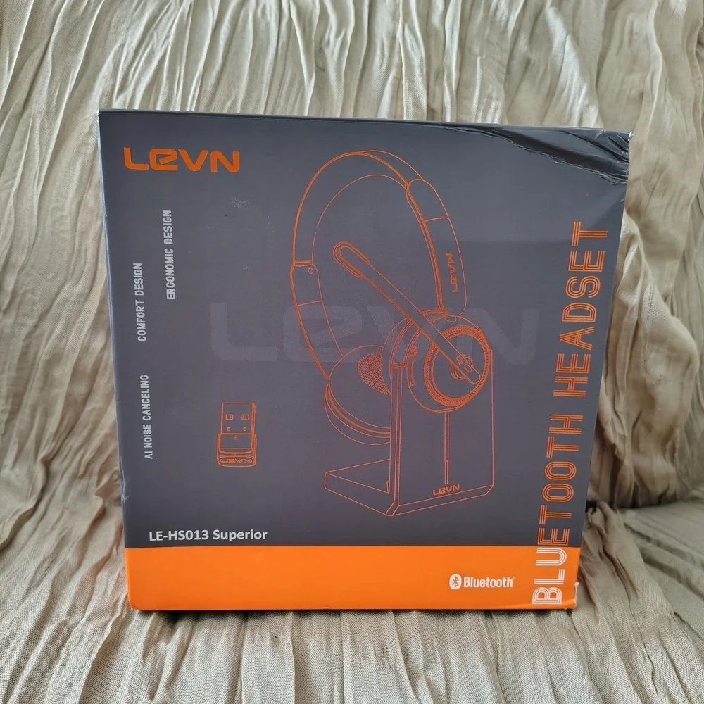 LEVN Bluetooth Headset LE-HS013 w Charging Stand USB Dongle Noise Canceling