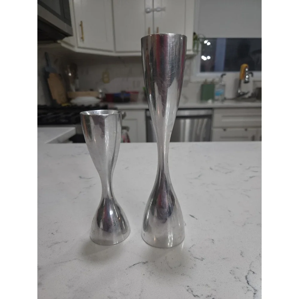 Vintage NAMBE 6030 and 6029 Silver Flare Candlesticks From 1994