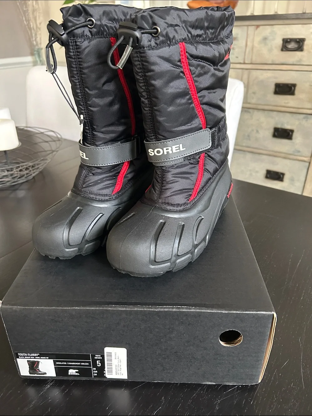 Sorel Black and Red Kids' Snow Boots