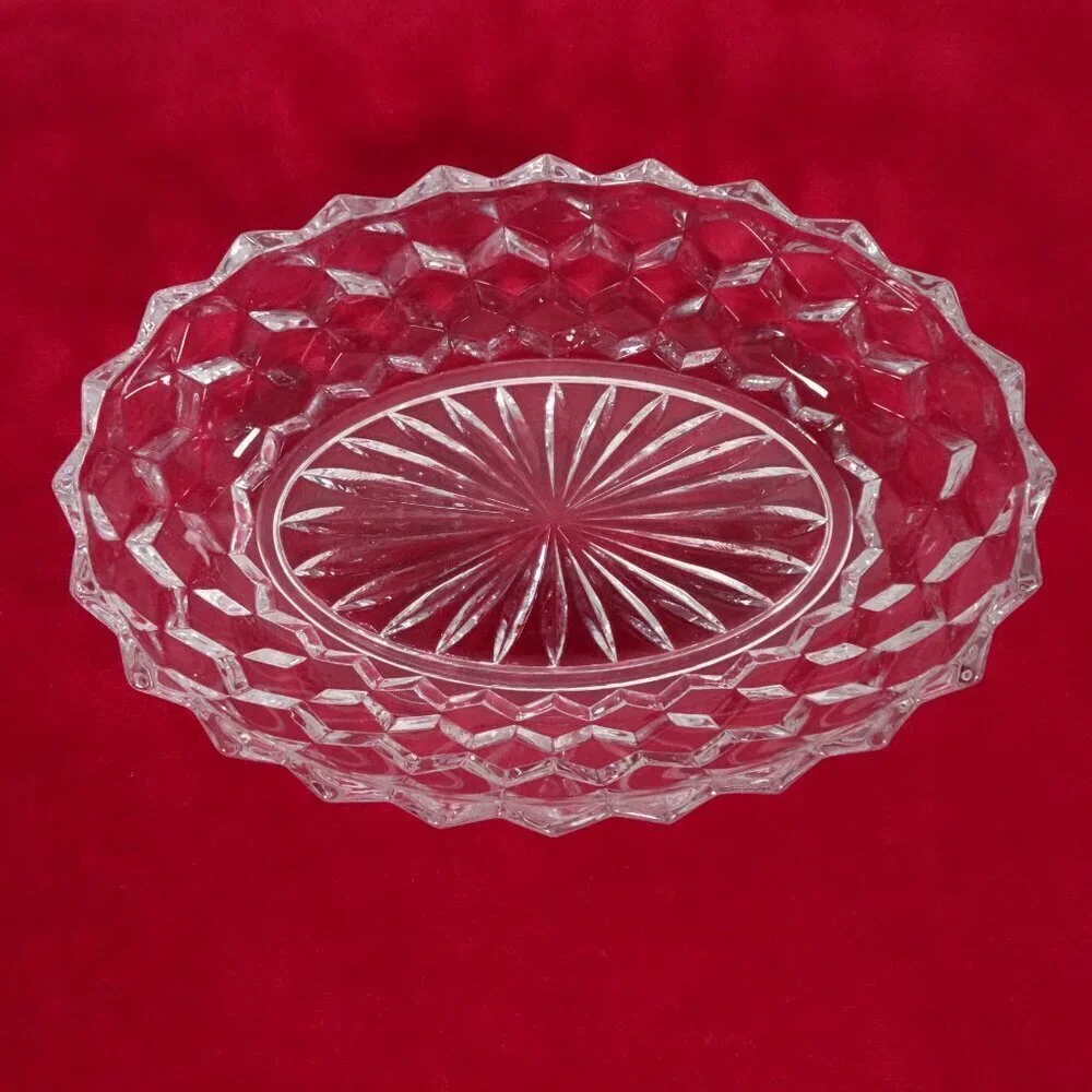 Vintage Fostoria American Clear Oval Vegetable Bowl 9” Starburst Point Cubist