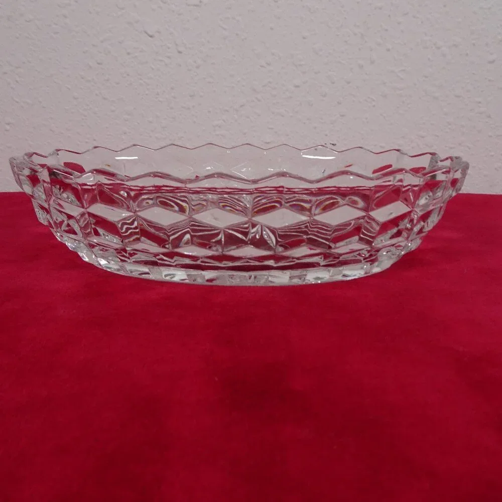Vintage Fostoria American Clear Oval Vegetable Bowl 9” Starburst Point Cubist