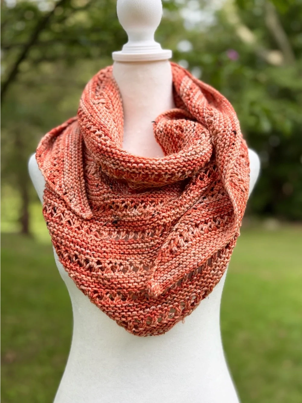Bespoke Hand Knit OOAK Golden Girls Orange Gradient Tweed Bandana Scarf Shawl