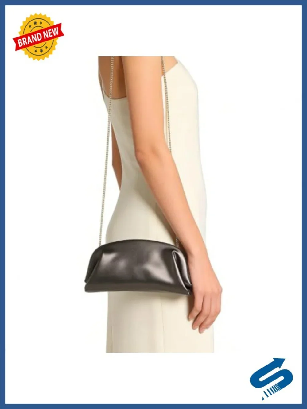 PU Leather Cloud Clutch with Metal Chain Convertible Evening Shoulder Bag