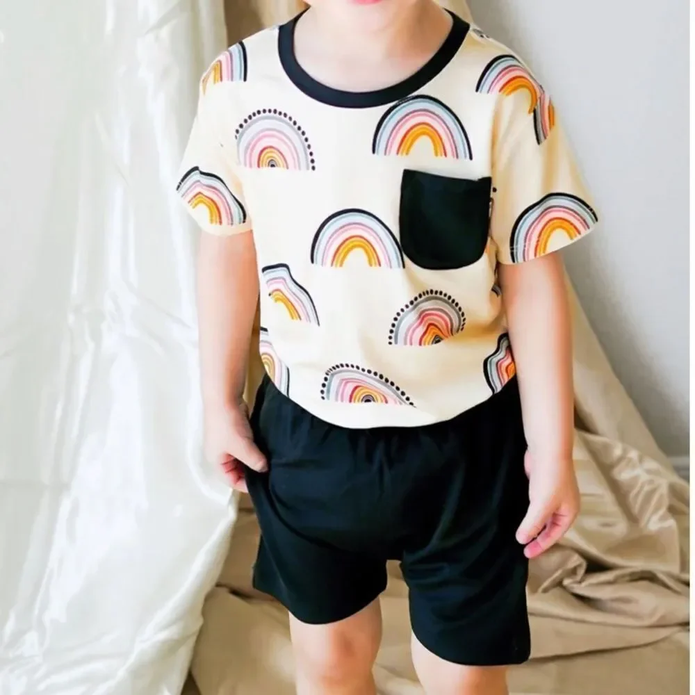 Birdie Bean Theo Tee-Shirt Set Blk shorts Multi Tee SZ 6T‎ NWT IN PACKAGING