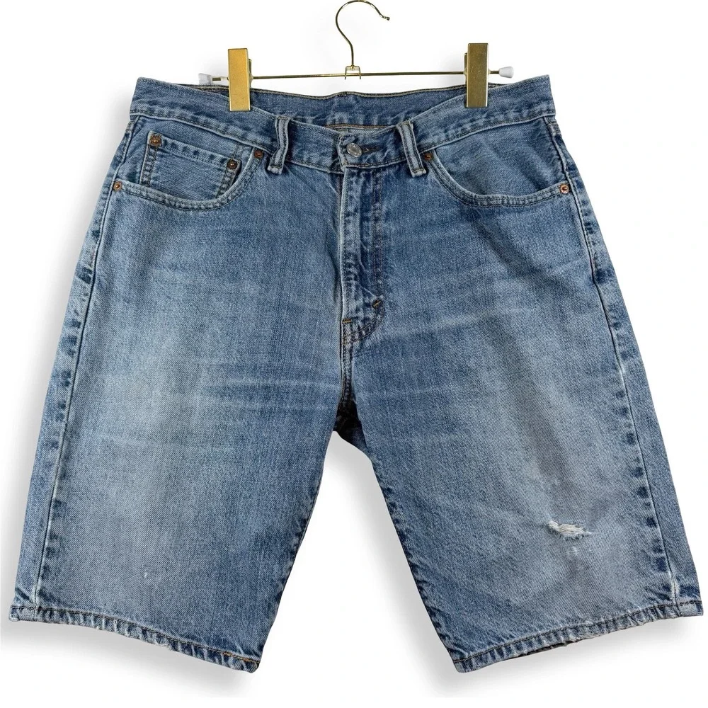 Levi's 505 Men's Denim Shorts W33 Medium Wash Distressed 10