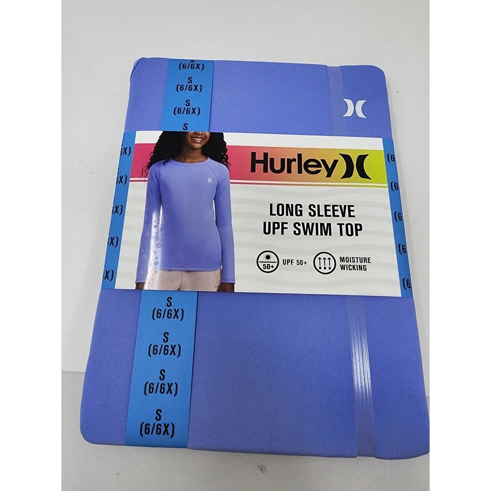 Hurley Girls Long Sleeve Swim Top‎ Purple Polyester Athletic Size Small 6/6X