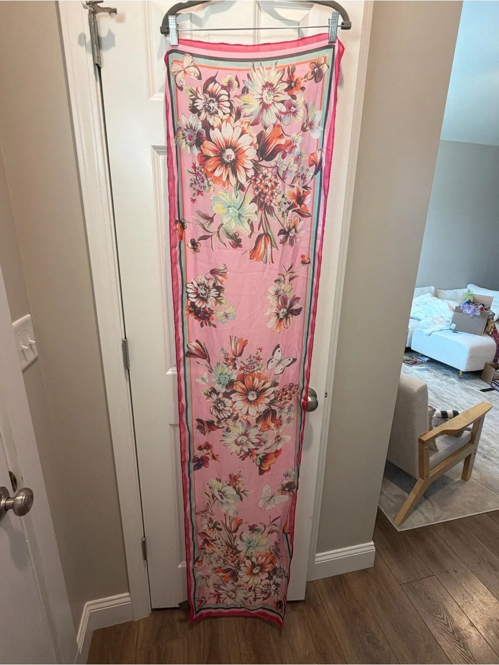 Vince Camuto Pink Floral & Stripe Silk-Feel Scarf