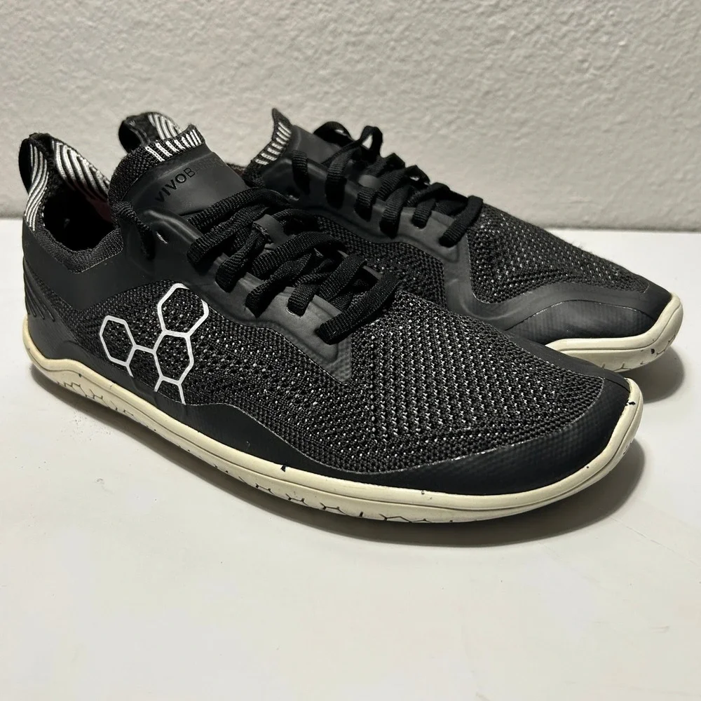 Vivobarefoot Geo Racer Knit Mens US 8 EU 41 Black Running Shoes 302054-01