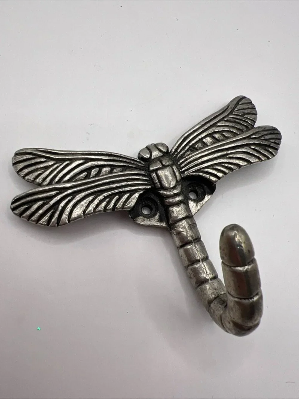 Vintage Dragonfly Wall Hook Silver Pewter | Key Coat Hat Hook 4”