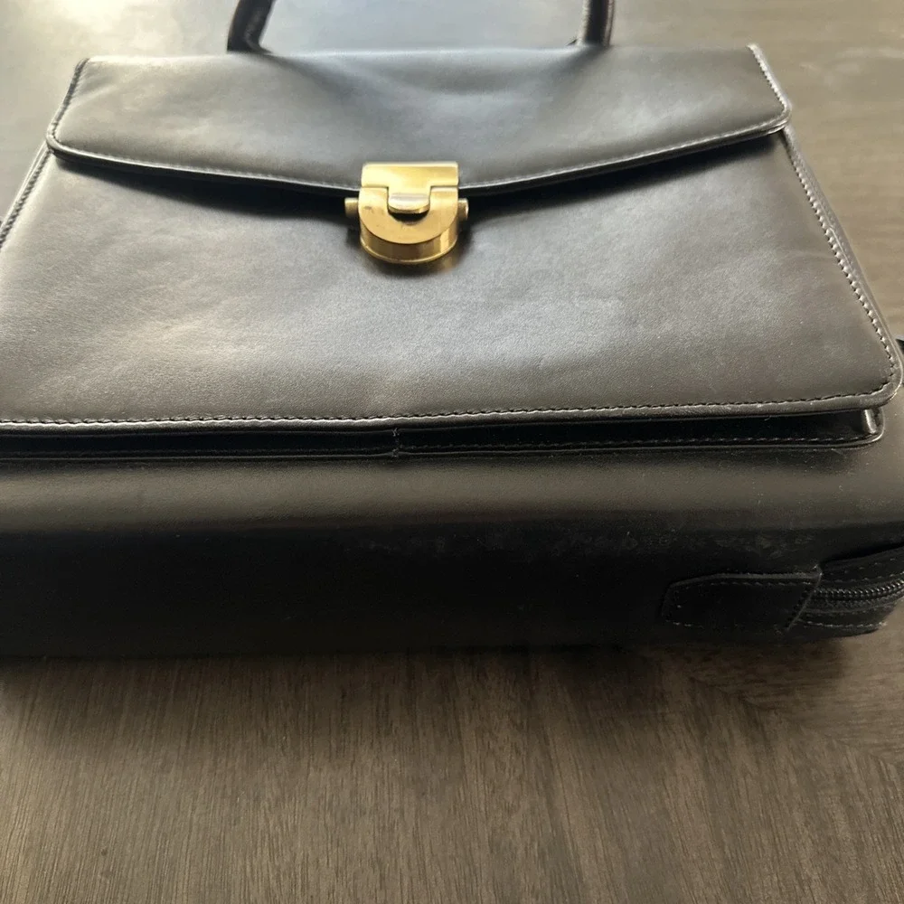 Vintage Franklin Quest Full Grain Aniline Leather Classic Planner Black Zip Bag