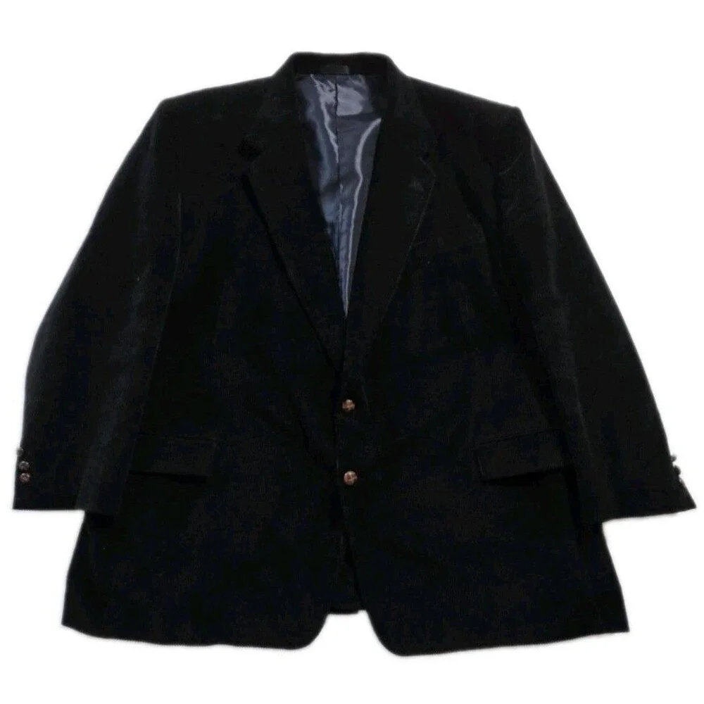 Club Uomo Men 52L Blazer Sport Coat Black Cotton Corduroy 2 Button Long Big Tall