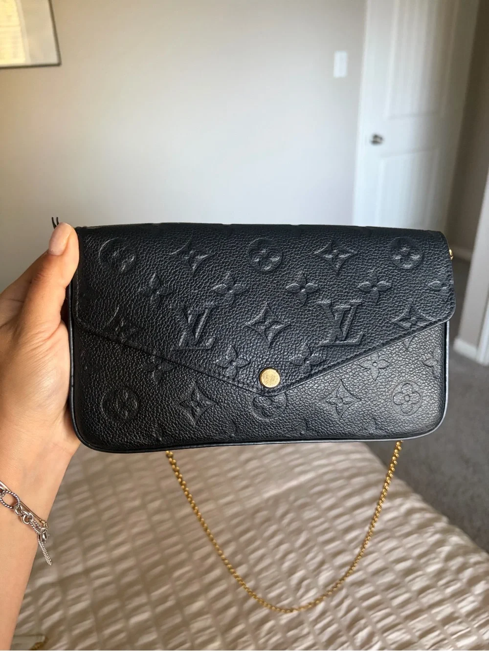 Louis Vuitton Pochette Felicie Monogram Envelope Crossbody with Gold Chain