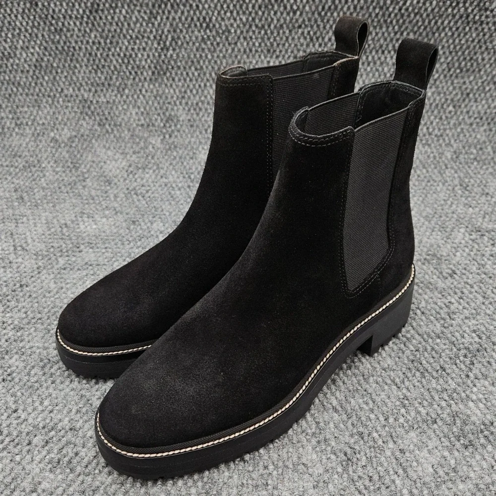Tory Burch (Women's 10) Black Chelsea Pull On Boots Lug Sole Suede Designer 50mm