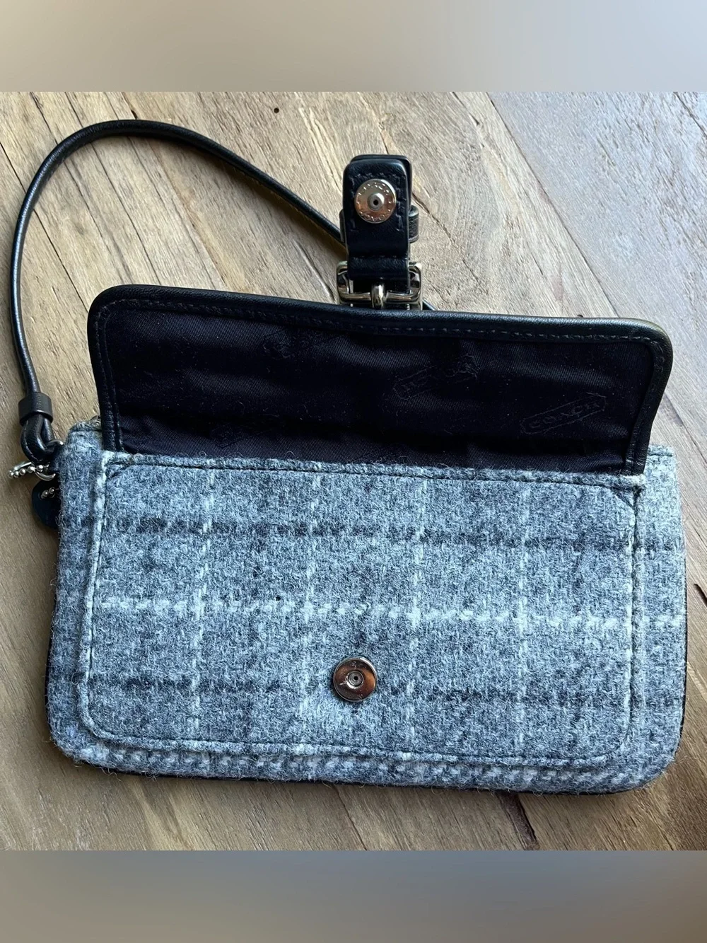Coach Wool Tweed Wristlet Gray White