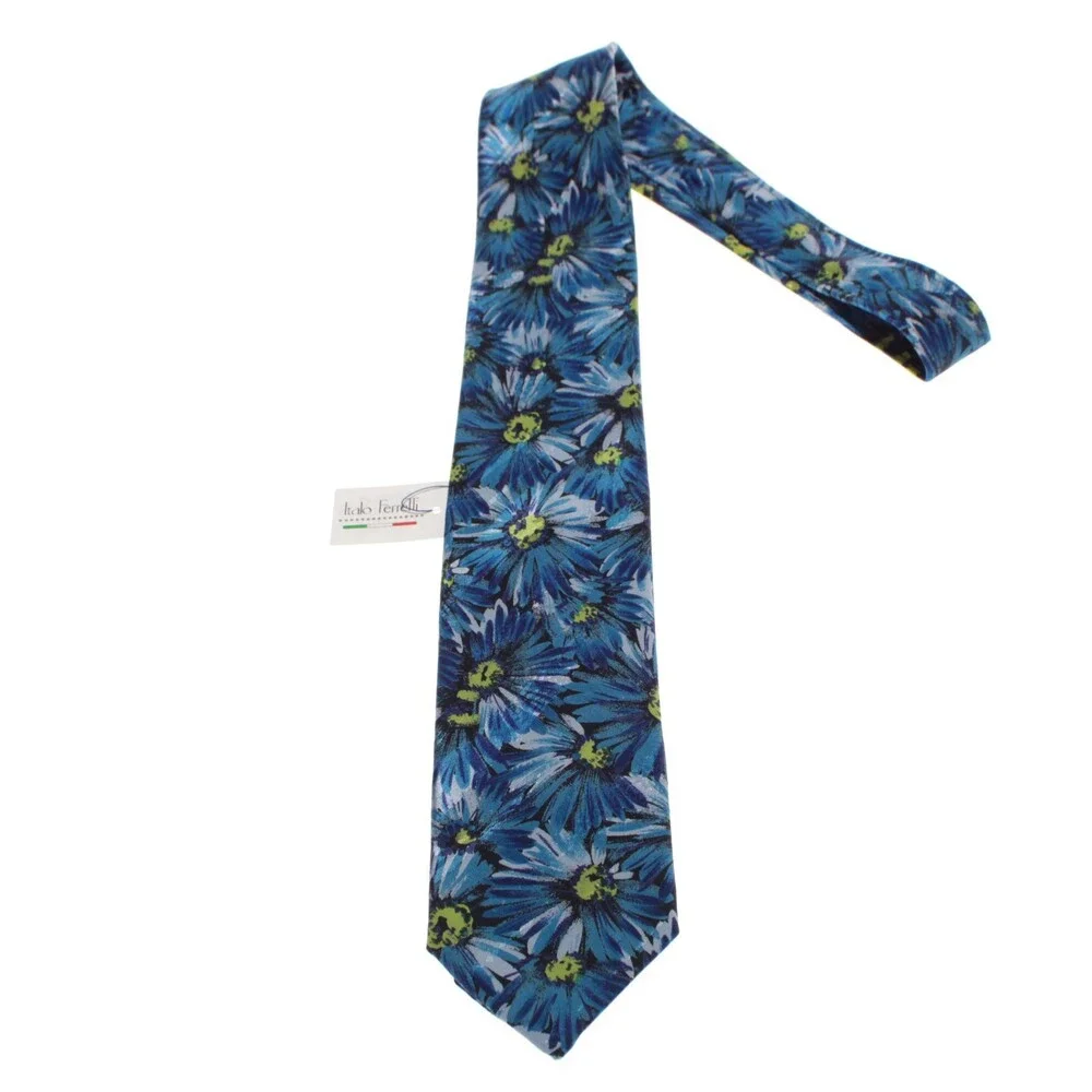 Italo Ferretti NWT Neck Tie in Shades of Blue Floral Print 100% Silk