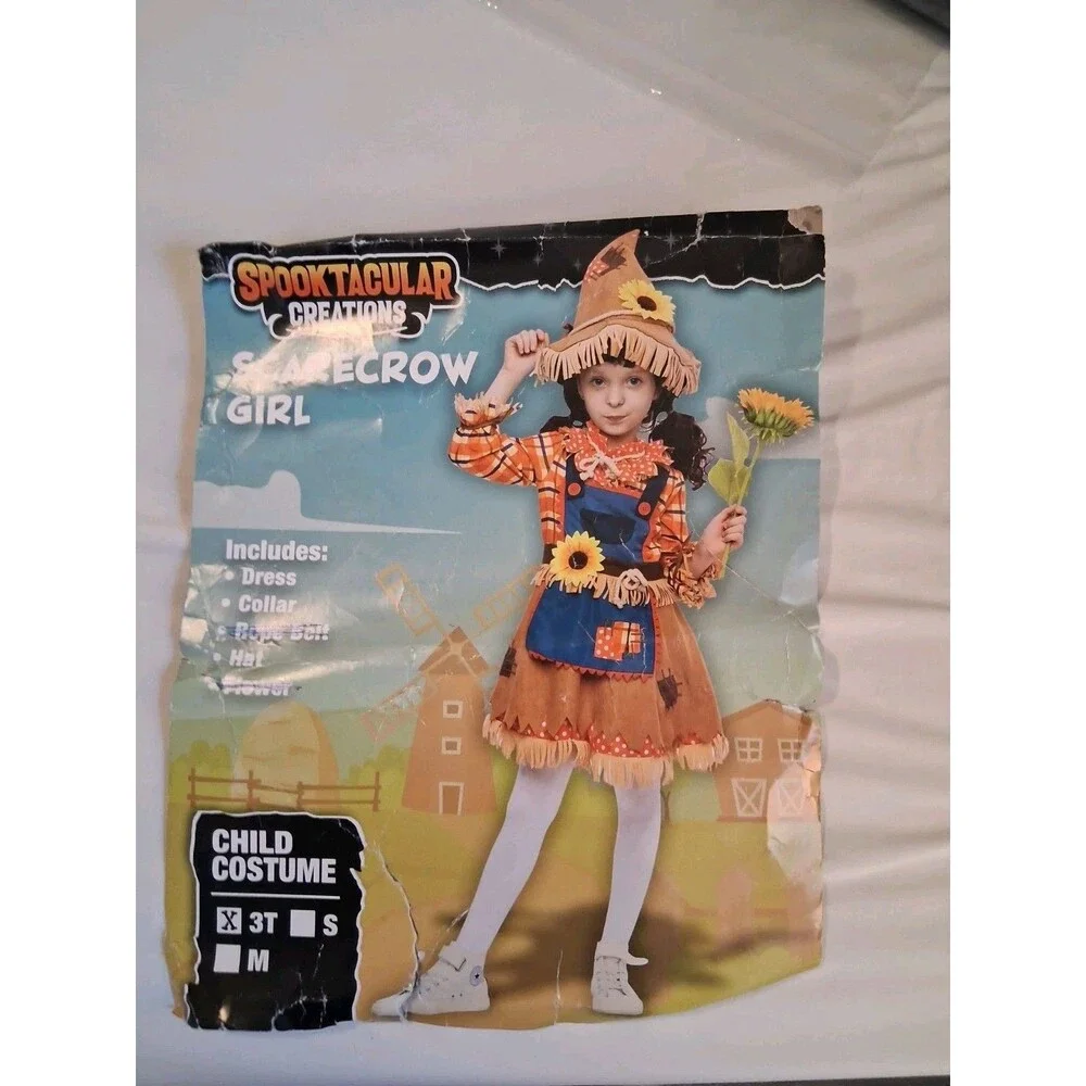 Scarecrow Girl Halloween Costume 3T Dress Collar Hat Spooktacular Creations