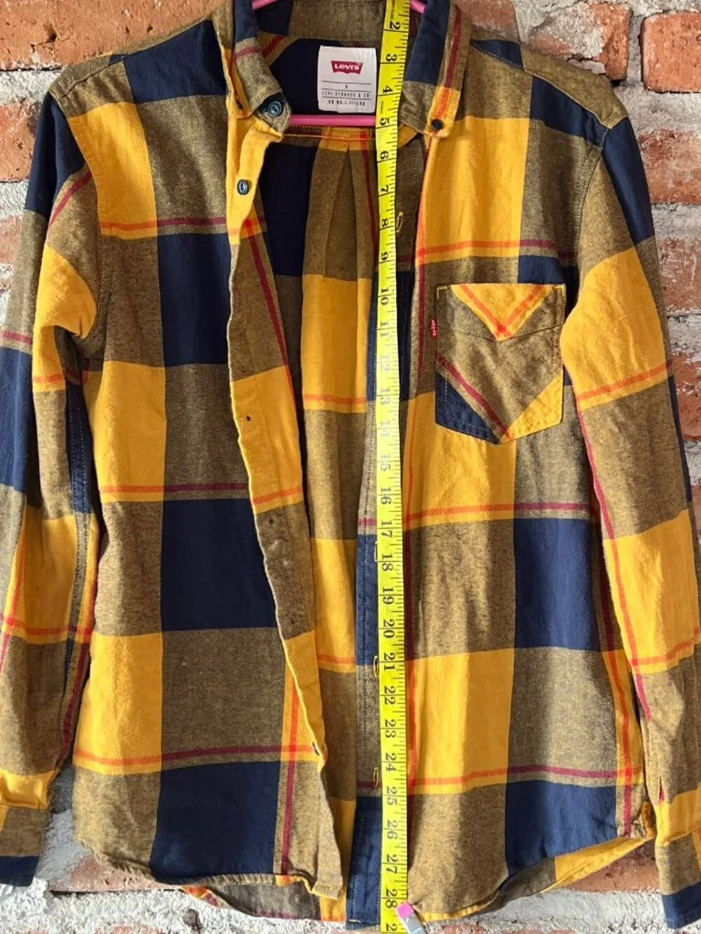 Levi's Yellow & Navy Blue Plaid Long Sleeve Flannel Button Down Shirt Small