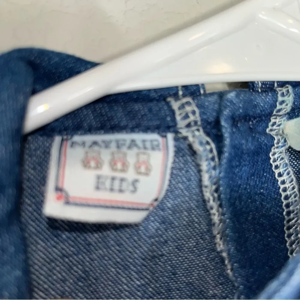 Vintage Mayfair Baby Girls Size 12 mo. Denim Dress Crochet Hearts Preppy Cowgirl