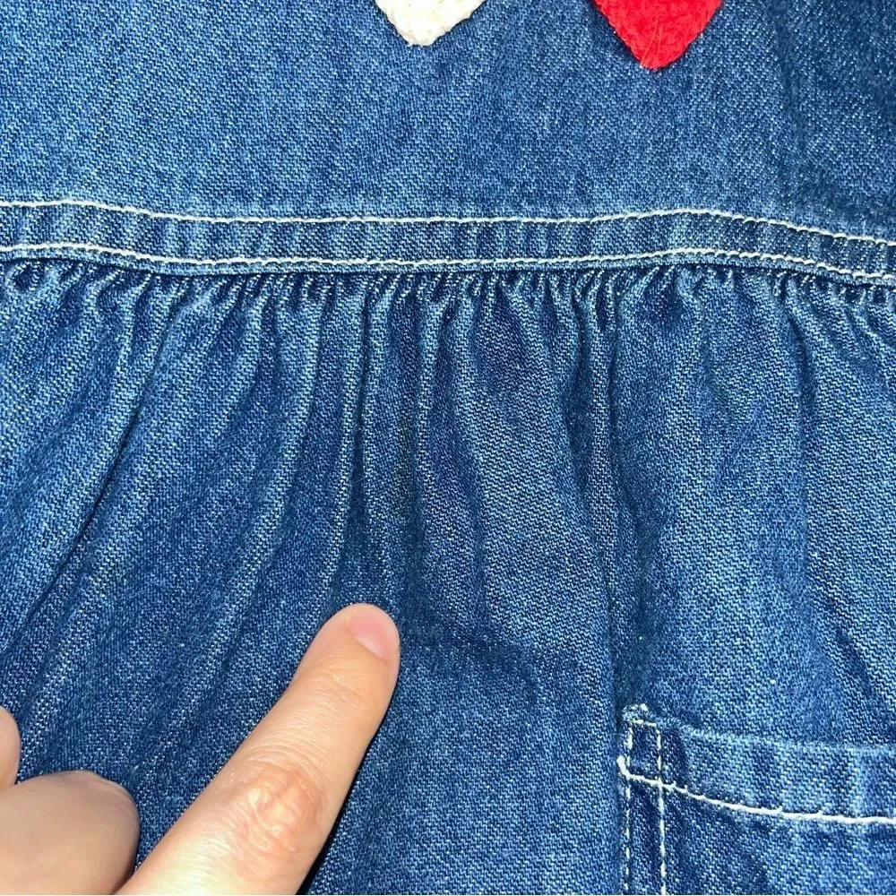 Vintage Mayfair Baby Girls Size 12 mo. Denim Dress Crochet Hearts Preppy Cowgirl