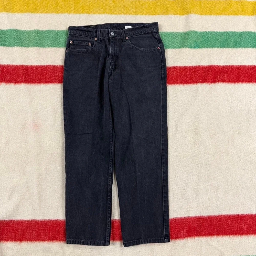 Vintage 90s Levis 550 Black Denim Relaxed Fit Tapered Leg Jeans 33x30 Fits 32x30