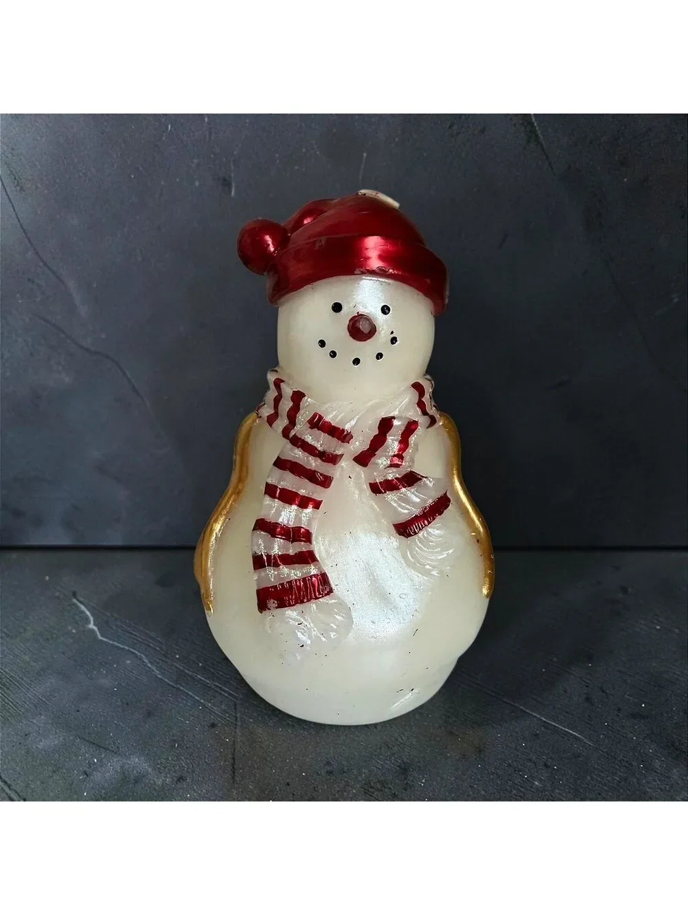 Snowman Christmas Candle Red Hat Striped Scarf Holiday Decor 6
