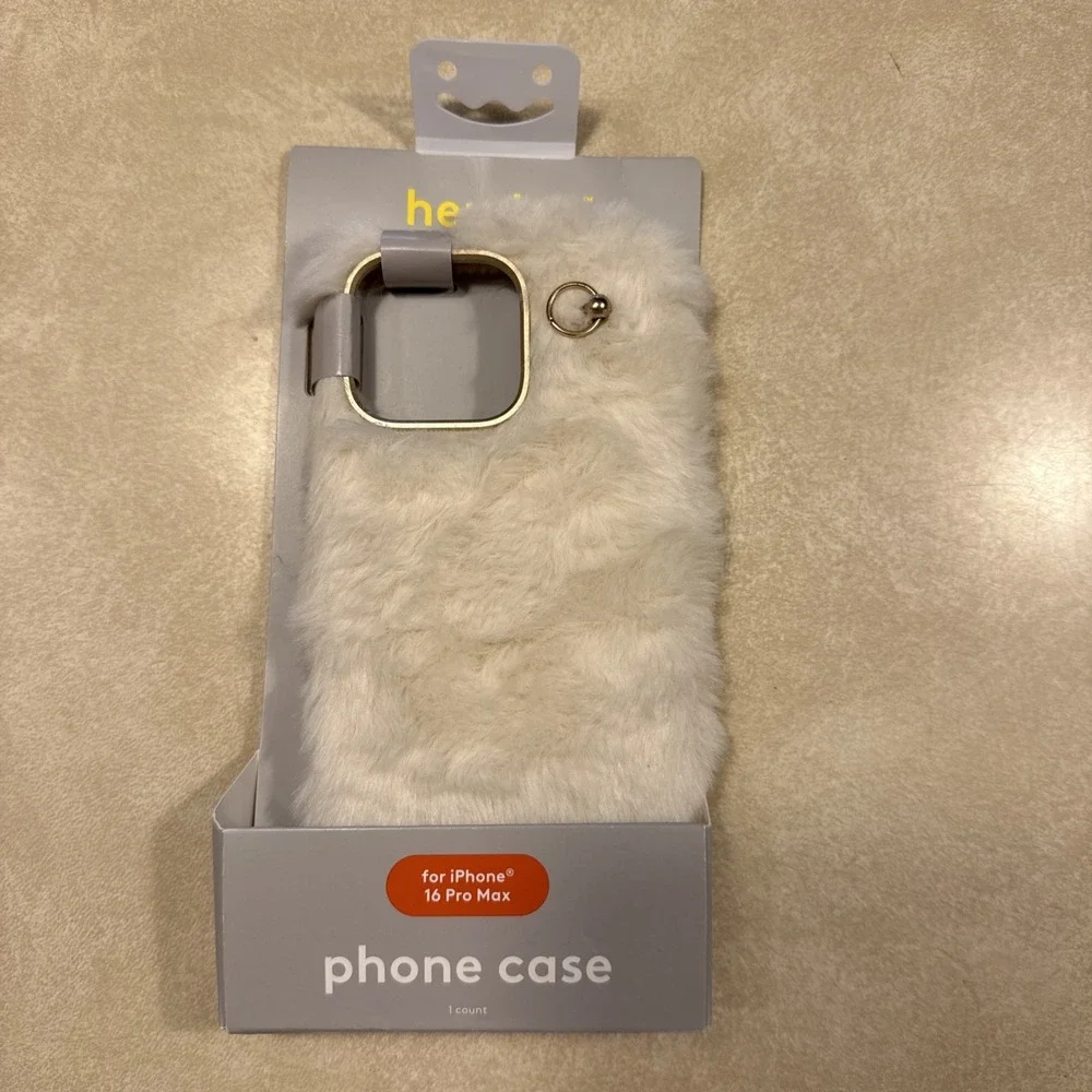 Heyday Faux Fur Phone Case for‎ iPhone 16 Pro Max, Soft Plush Cover, Cream Color