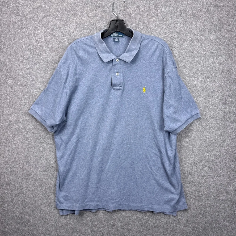 Polo Ralph Lauren Mens XXL Heather Blue Short Sleeve‎ Yellow Pony Polo Shirt