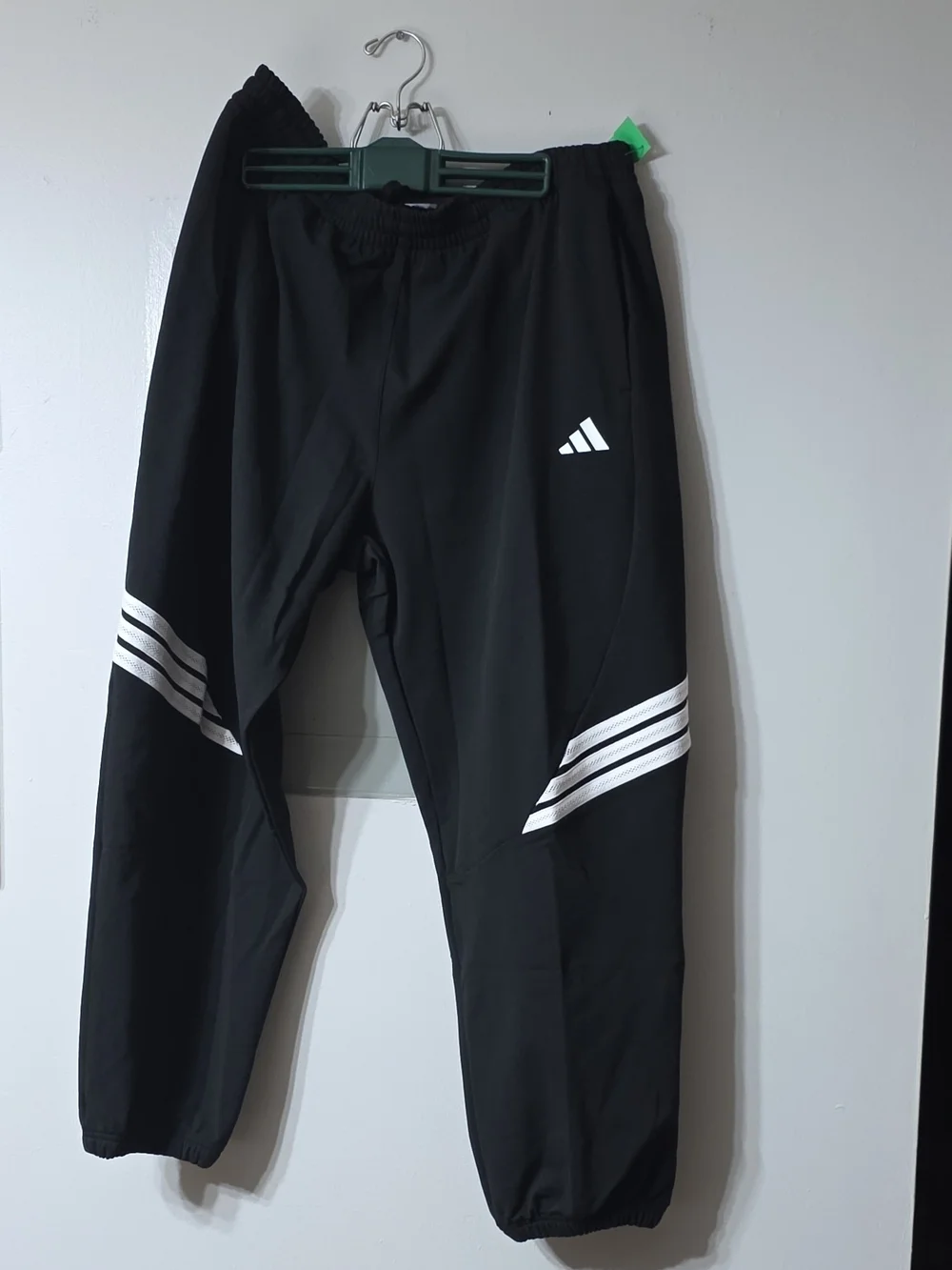 Adidas Men's Black Athletic Track Pants with White Stripe Details