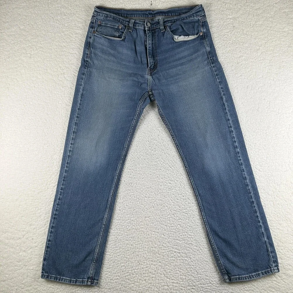 Levis 505 Jeans Mens 34x31 Med Wash Denim Regular Straight Stretch Zip Fly