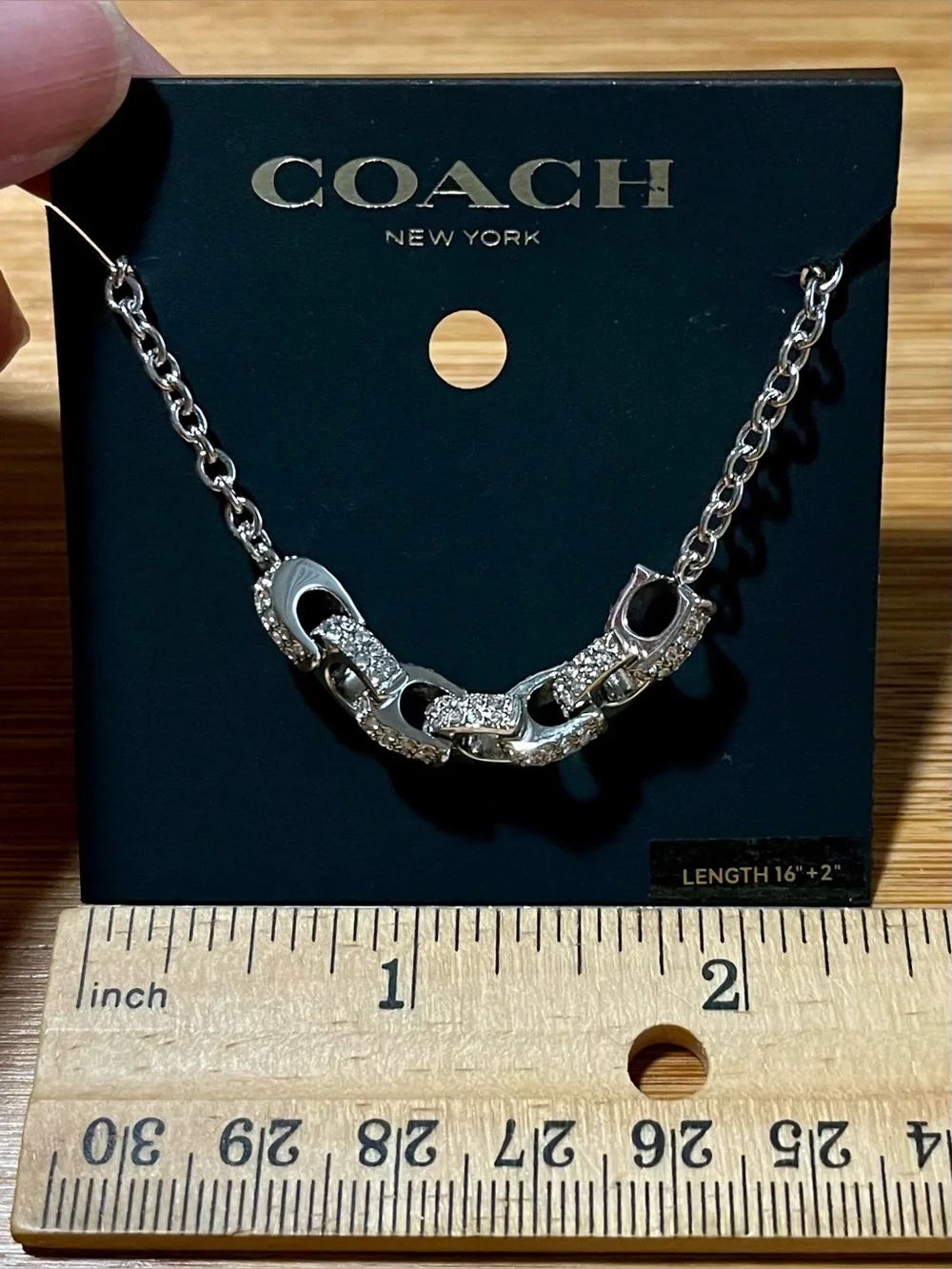 Coach Signature Silver Tone Pavé Crystal C Link Necklace 16” - 18” Lobster Clasp