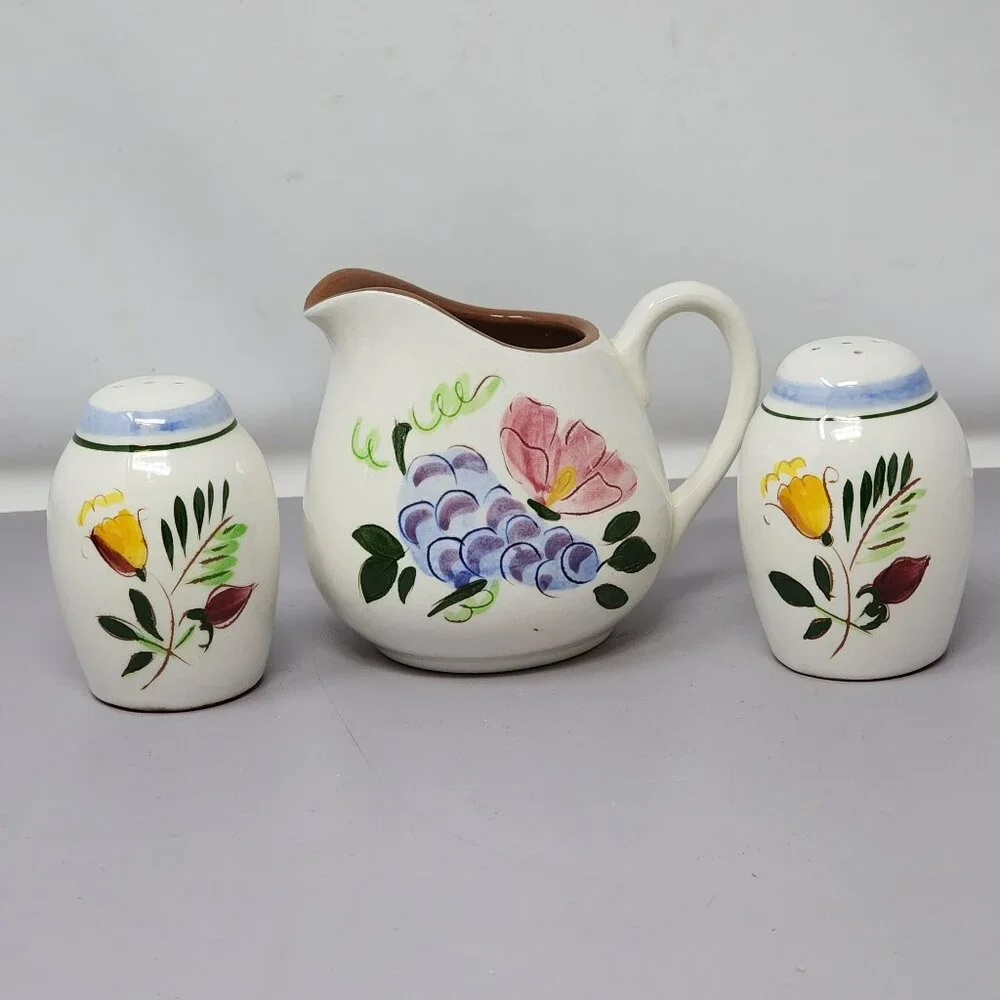 Vintage Stangl‎ Handcrafted Earthenware Creamer & Salt Pepper Shakers Set